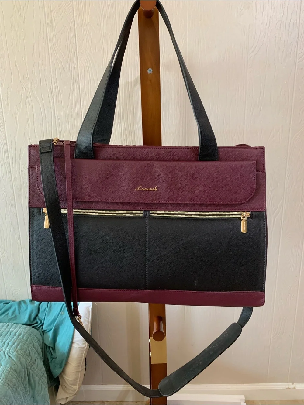 Two-Tone Burgundy and Black Professional Laptop Tote